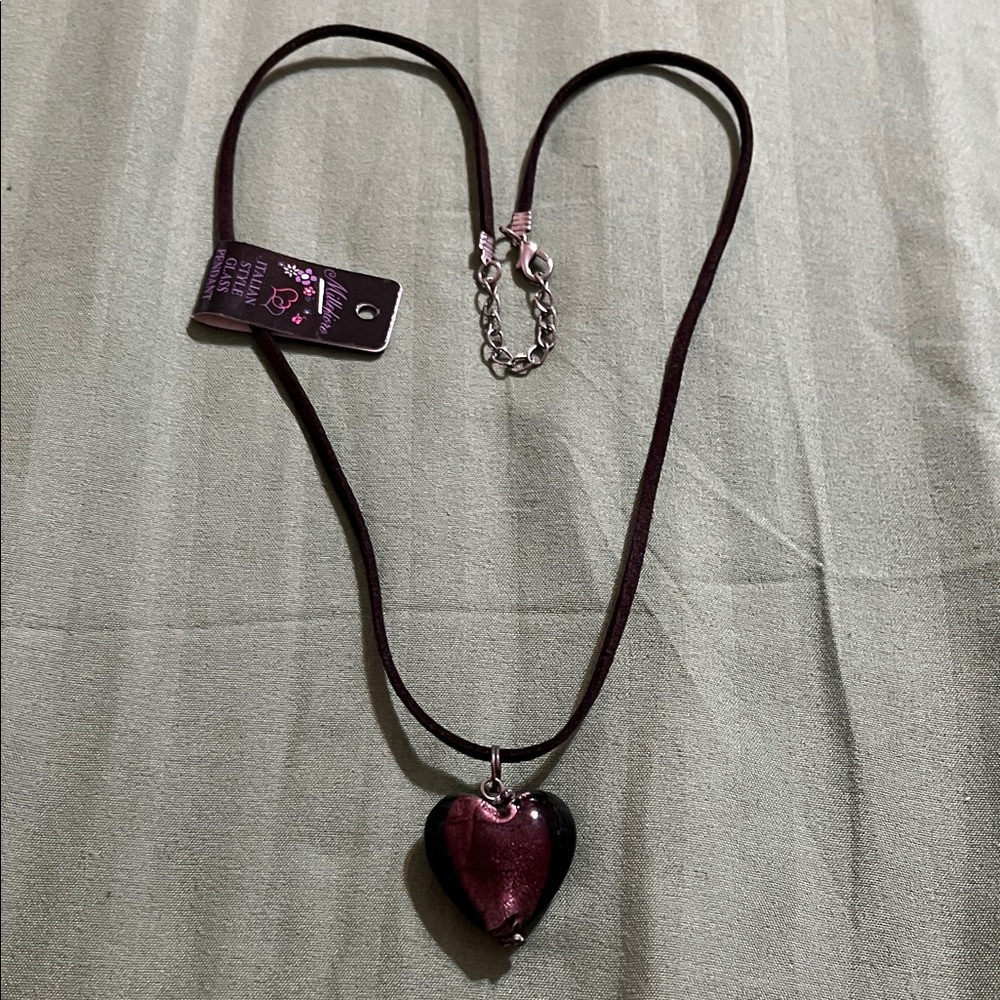 Black Cord Necklace with Heart Pendant